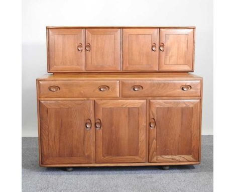 An Ercol medium elm sideboard, with superstructure130w x 48d x 122h cm