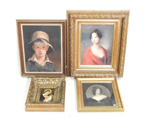A collection of various prints, to include a portrait of a lady, 40 x 30cm, in a gilt frame (4)