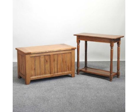 A modern oak side table, together with a light oak blanket box (2)blanket box 91w x 46d x 52h cm