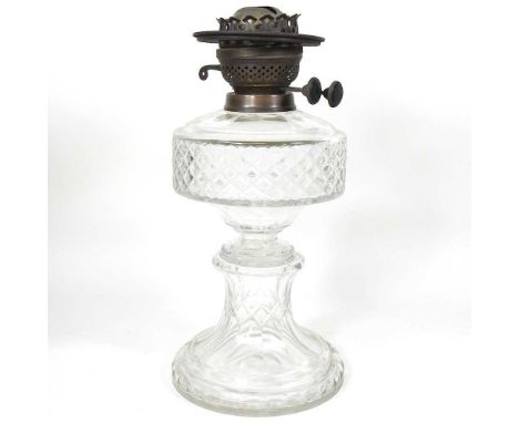 A Victorian cut glass oil lamp base, 33cm high