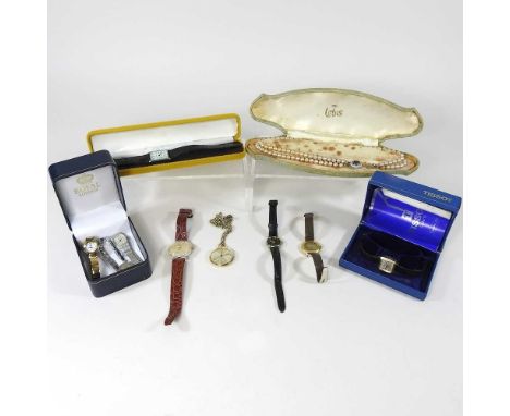 A Hermes gold plated pendant watch, on chain, together with a vintage Ingersoll wristwatch, various others to include Avia an