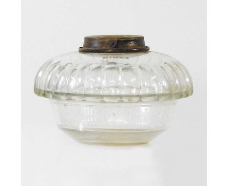 A glass oil lamp font, etched Hinks
