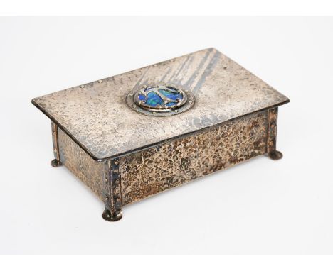 An electroplated copper footed box with hinged cover in the manner of Jesson Birkett &amp; Co, cedar lined, rectangular form,