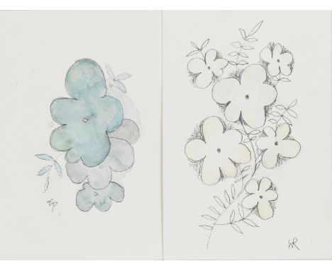 ‡Wendy Ramshaw CBE (1939-2018) Flower spray pencil and wash on Cassart acid free paper postcard, and another similar, a ring 
