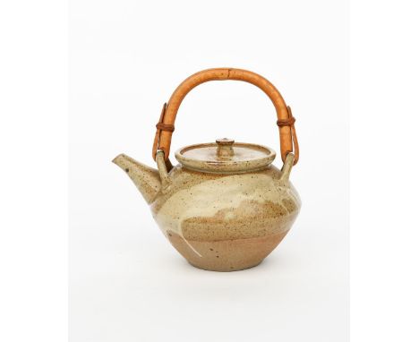 ‡William 'Bill' Marshall (1923-2007) a Leach Pottery stoneware teapot and cover, partially covered with a speckled oatmeal gl