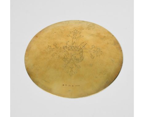 A John Hardman silver-gilt paten, circular engraved with Paschal Lamb, stamped marks, Birmingham 1876, 16.2cm. diam. 5ozt.