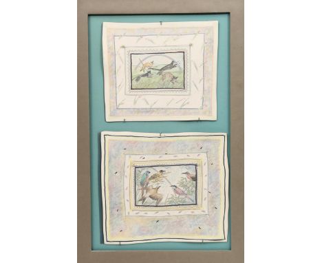 ‡Joanna Veevers (born 1960) Cats and Birds two ceramic plaques on common mount, three hanging plaques and three tiles and thr