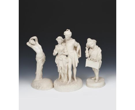 'Faust &amp; Margret' a Worcester Parian Ware sculpture of a young couple by William Boynton Kirk,  modelled standing on natu