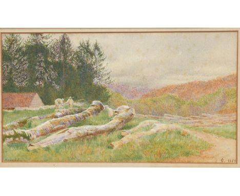 Constance Phillott (1842-1931) Sketch of Arundel Woods, 1869 watercolour on paper framed titled Arundel, signed with monogram