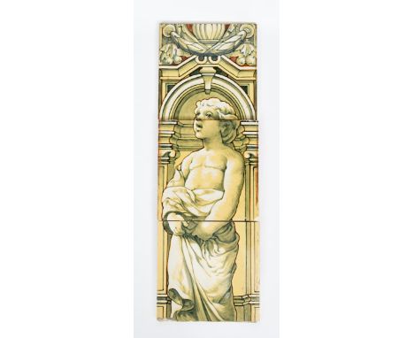 An Aesthetic Movement W B Simpson &amp; Sons  three tile panel,  on large Minton's blank tiles, printed in black, grey and oc