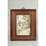 A CHINESE REPUBLIC FAMILLE ROSE PORCELAIN PLAQUE, inset within a hardwood frame, panel depicting
