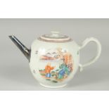 A 19TH CENTURY CHINESE EXPORT FAMILLE ROSE PORCELAIN TEAPOT, painted with a circular panel to each