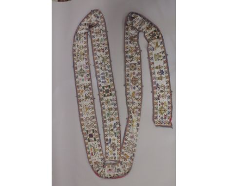 A LONG BEADWORK PANEL, GUJARAT, WESTERN INDIA, FIRST HALF 20TH CENTURY in the form of a long rectangular frieze, with polychr