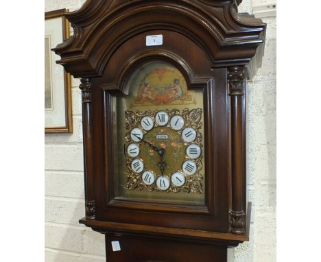 A 20th century mahogany long case clock, the brass dial inscribed Hertz, the movement striking on gongs, 202cm high.