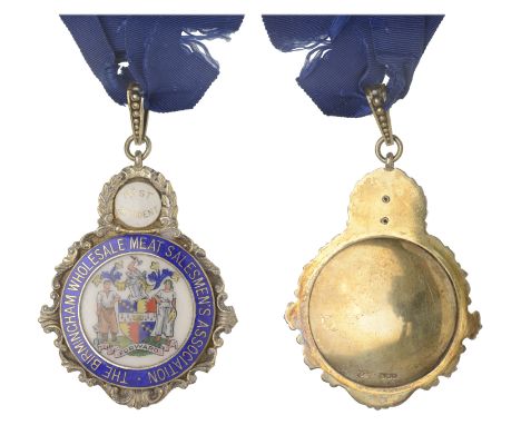 Birmingham Wholesale Meat Salesmen’s Association, a gilt-silver and enamel Past President’s badge, arms with supporters, lege