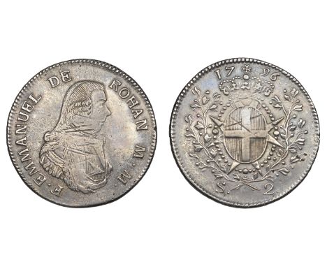 Malta, Emmanuel de Rohan, 2 Scudi, 1796, 23.71g/6h (RS 34). Cleaned, some light scratches on reverse, traces of mounting on e