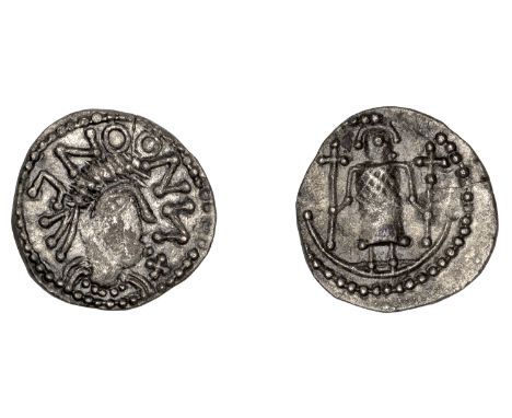 Early Anglo-Saxon Period, Sceatta, Secondary series L, type 12, diademed and draped bust right, cnoonai above, rev. standing 