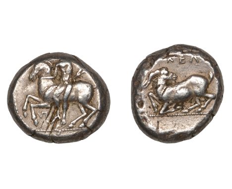 CILICIA, Kelenderis, Stater, 425-400, nude youth dismounting from horse, holding whip, π between horse’s legs, rev. κελ, goat