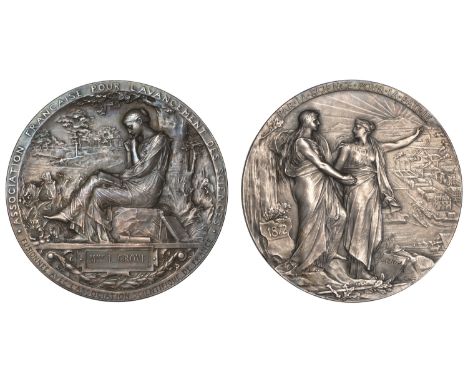 FRANCE, Association Française Pour l’Avancement des Sciences, 1890, a silver award medal by L.-O. Roty, female seated under t