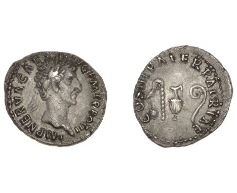 Roman Imperial Coinage, Nerva, Denarius, 97, laureate head right, rev. priestly implements, 3.45g (RIC 34; RSC 51; RCV 3023).