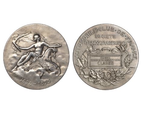 FRANCE, Automobile-Club de France, 1895, a silver Société d’Encouragement award medal by J.-B. Daniel-Dupuis, semi-naked fema