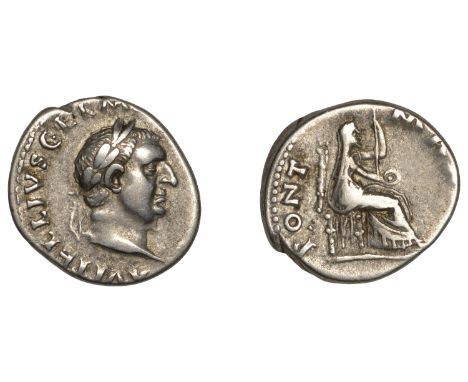 Roman Imperial Coinage, Vitellius, Denarius, 69, laureate head right, rev. Vesta enthroned right, holding patera and sceptre,