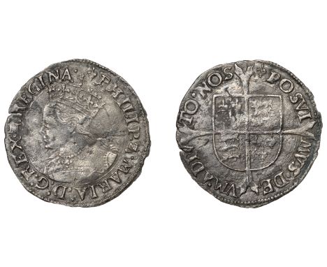 Philip and Mary (1554-1558), Groat, mm. lis, 1.62g/6h (N 1973; S 2508). Small perforation within legend at 3 o’clock, otherwi