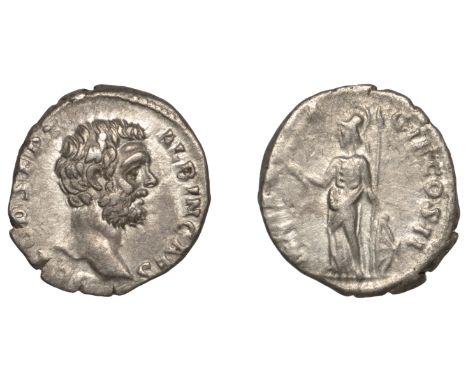 Roman Imperial Coinage, Clodius Albinus (as Cæsar), Denarius, 194-5, bare head right, rev. Minerva standing left, holding oli