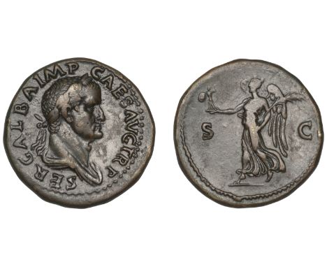 Roman Imperial Coinage, Galba, Sestertius, 68, laureate and draped bust right, rev. Victory advancing left, holding palladium