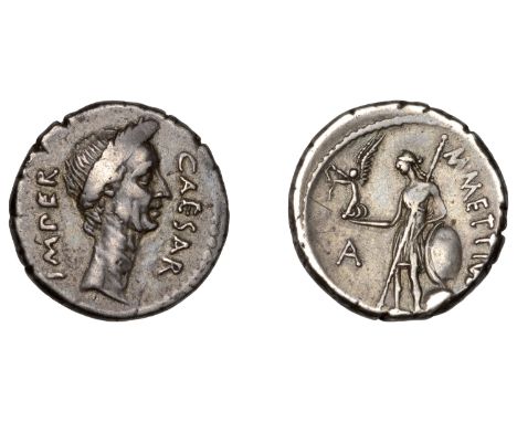 Roman Imperatorial Coinage, Julius Cæsar, Denarius, March-April 44, imper caesar, wreathed head of Cæsar right, rev. m mettiv