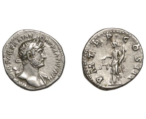 Roman Imperial Coinage, Hadrian, Denarius, 120-1, laureate bust right, draped over far shoulder, rev. p m tr p cos iii, Aequi