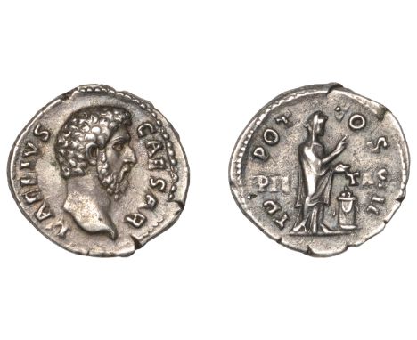 Roman Imperial Coinage, Ælius, Denarius, Rome, 137, bare head right, rev. tr pot cos ii, Pietas standing right, dropping ince