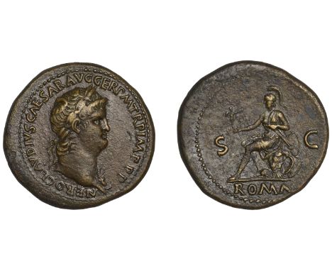 Roman Imperial Coinage, Nero, Sestertius, 65, laureate bust of Nero right, wearing aegis on far shoulder, rev. Roma seated le