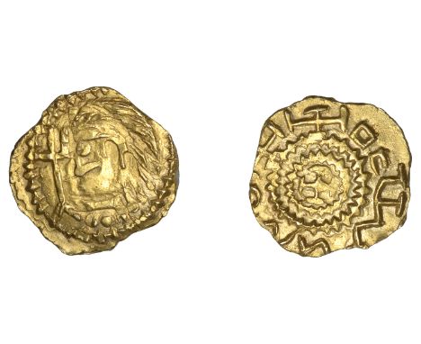 Early Anglo-Saxon Period, Shilling or Thrymsa, Ultra-Crondall period, Wvneetton type, draped bust left with flowing hair, tri