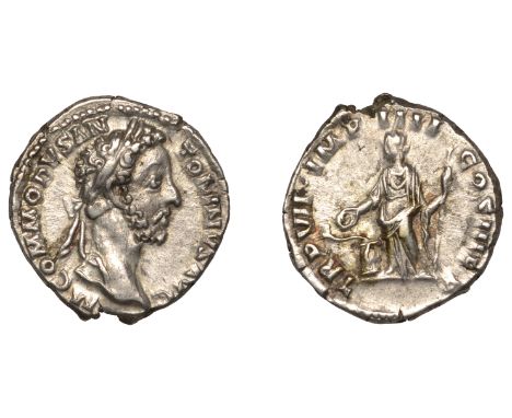 Roman Imperial Coinage, Commodus, Denarius, 182, laureate head right, rev. tr p vii imp iii cos iii p p, Salus standing left,