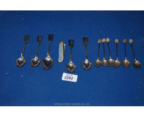 Miscellaneous Silver Spoons including four early Victorian sorbet spoons, six coffee bean spoons, mother of pearl and silver 
