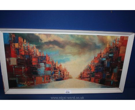 A vintage Print 'Metropolis' by Martin Rolland, label verso