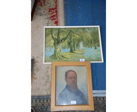 A framed D. Sherrin Print titled 'Budding Spring' together with a framed Oil Portrait of a bearded gentleman 