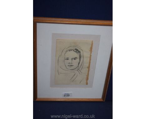 A Pencil Portrait from a Sketch Book in the style of Augustus John, signed John