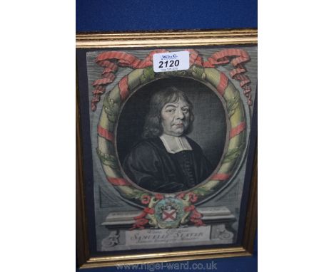 Robert White; hand coloured line Engraving Portrait; Samuel Slater c1692