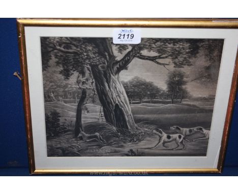 A Hunting Print of dogs chasing the hare