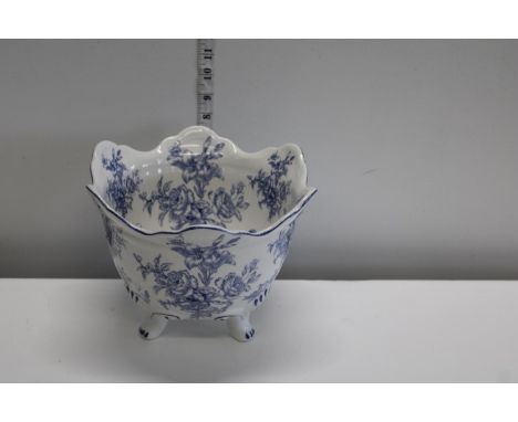 A blue and white bone china planter 