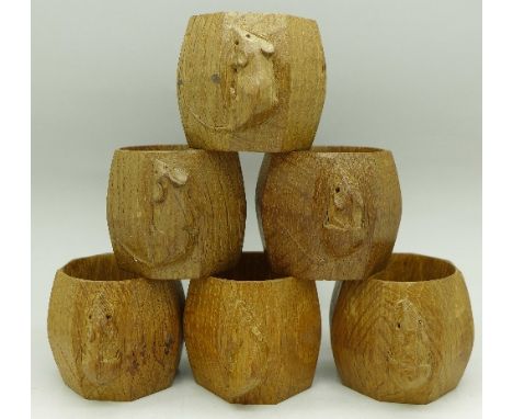 A set of six carved oak Robert 'Mouseman' Thompson napkin rings