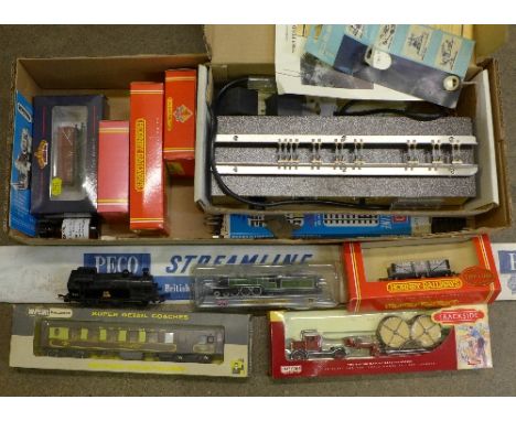 A Gaugemaster electronic model locomotive tester and transformer controller, boxed, OO gauge track, a Days Gone trackside mod