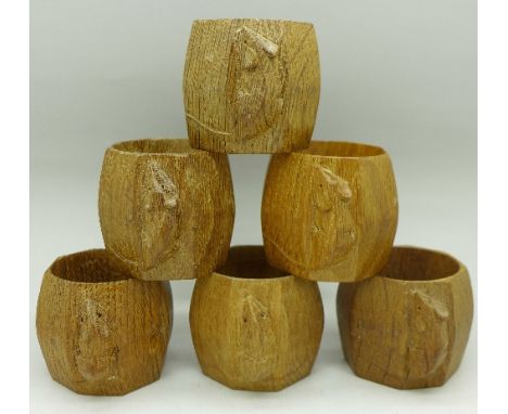 A set of six carved oak Robert 'Mouseman' Thompson napkin rings