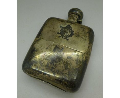 A silver hip flask, Birmingham 1916, Green & Co., 221g