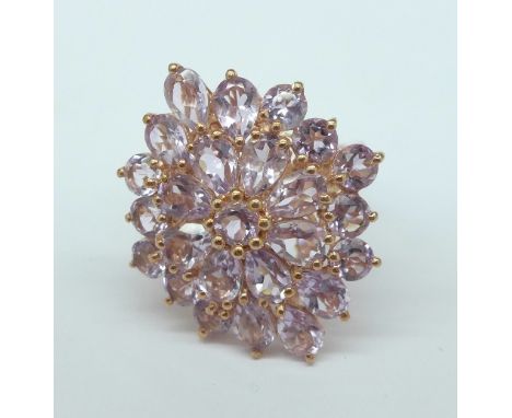 Silver gilt and Rose de France amethyst set ring, P