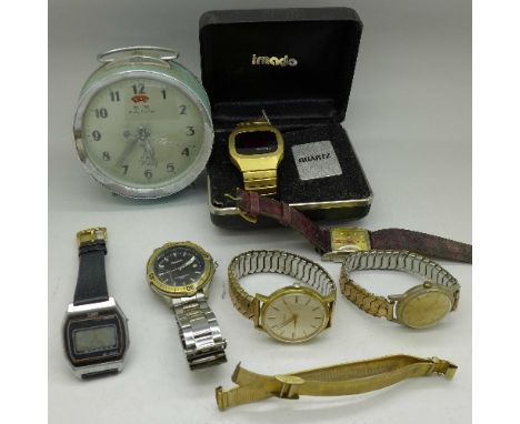 Wristwatches including Zenith and Imado and an alarm clock