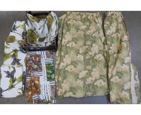Two pairs of vintage curtains including William Morris style