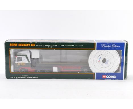 Corgi 1/50 scale DAF XF Space and Flat Bed Trailer. Eddie Stobart. VG with Box.